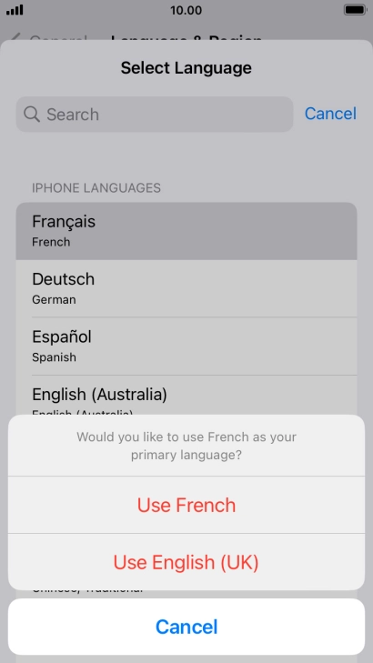 To select the new language as the default phone language, press Use ‹language› .