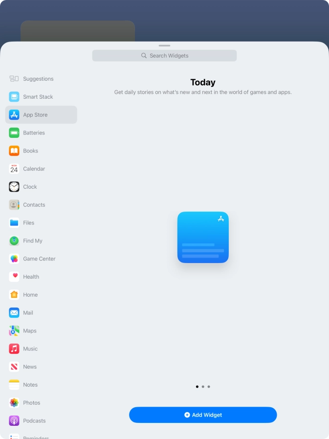 Slide your finger right or left on the screen to select the required widget size.