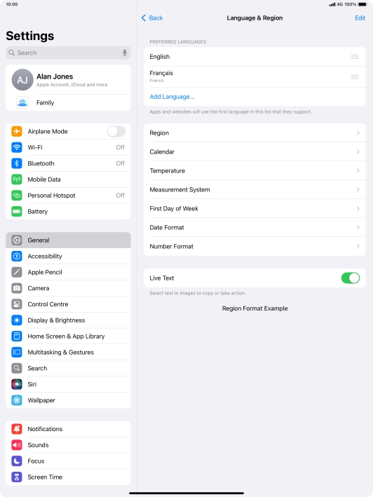 To subsequently select another language as the default language, press the move icon next to the required language and drag it to the top of the list.