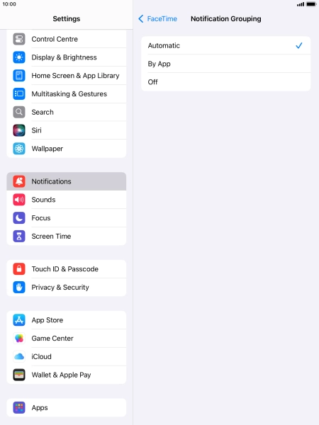 Press the required setting.