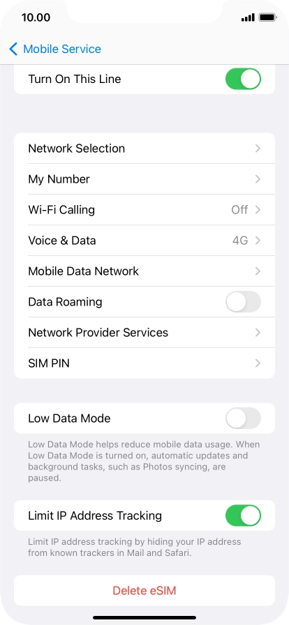 Press Delete eSIM and follow the instructions on the screen to delete your eSIM.