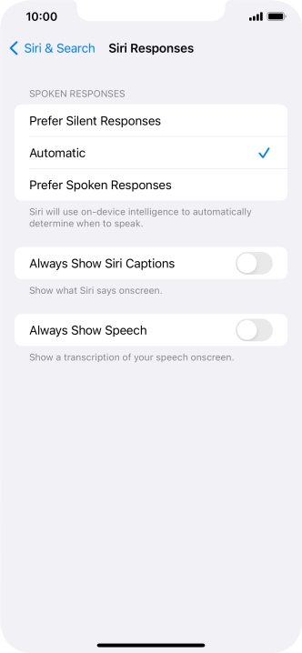 Press the required setting. Press the required setting.