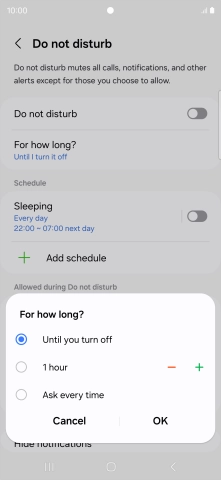 Press the required setting.