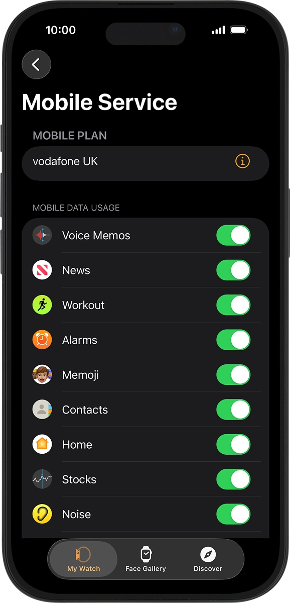 On your phone: The price plan will be activated once you’ve paired your Apple Watch and your phone and you should see this screen in the Watch app settings on your phone.