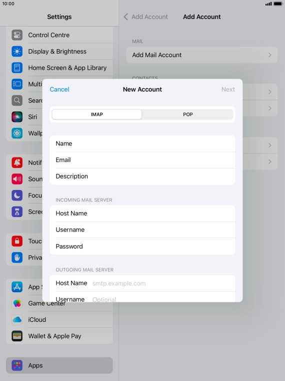Press Host Name and key in the name of your email provider's outgoing server.
