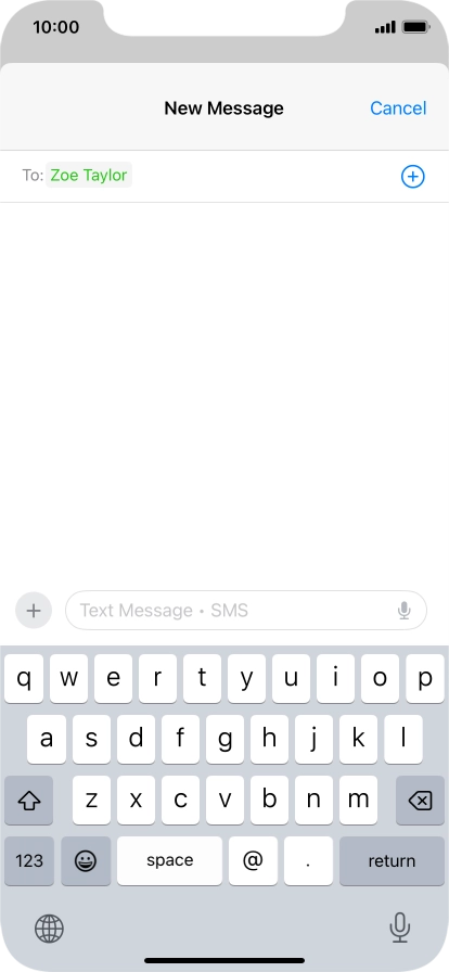 Press the text input field and write the text for your text message. Press the text input field and write the text for your text message.
