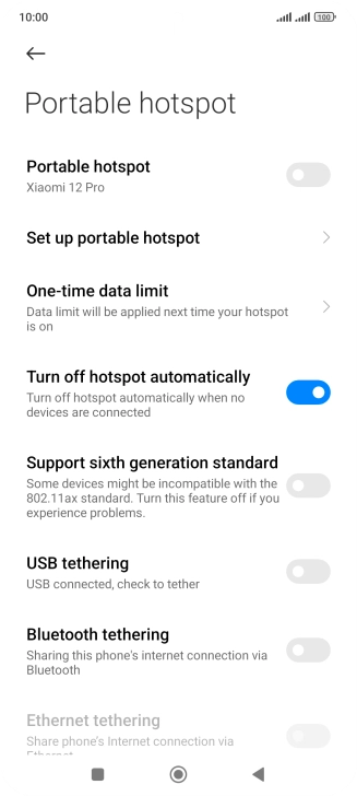 Press Set up portable hotspot. Press Set up portable hotspot.