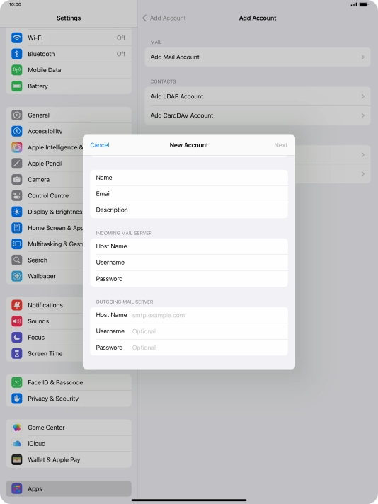 Press Host Name and key in the name of your email provider's outgoing server. Press Host Name and key in the name of your email provider's outgoing server.