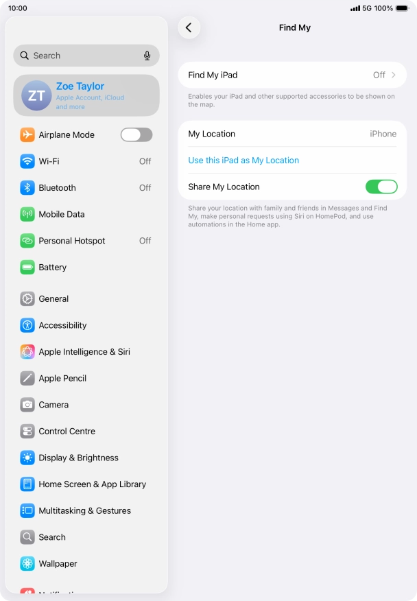 Press Find My iPad.
