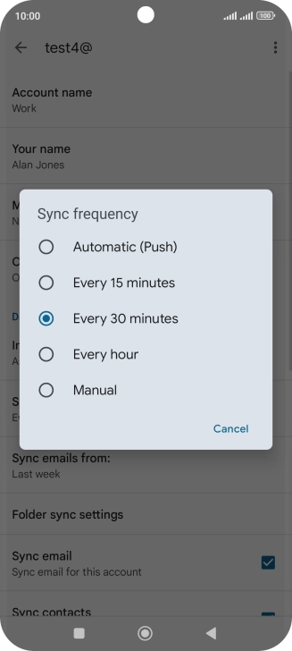 Press the required setting.