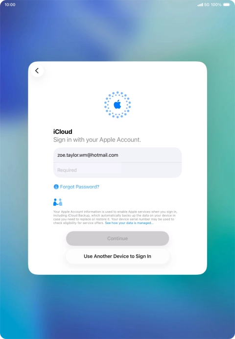 Press Required and key in the password for your Apple Account. Press Required and key in the password for your Apple Account.