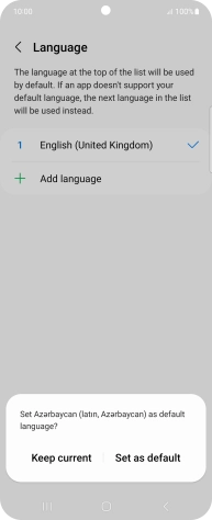 To select the new language as the default phone language, press Set as default.