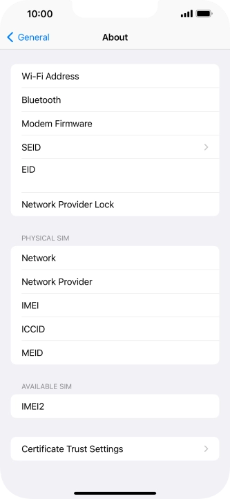 Your phone's EID number is displayed below EID.