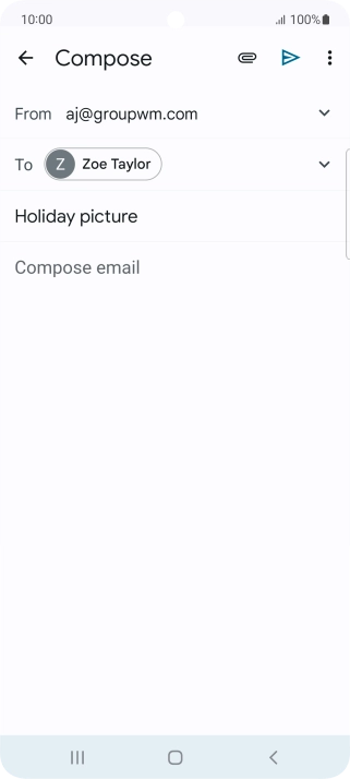 Press the text input field and write the text for your email message. Press the text input field and write the text for your email message.