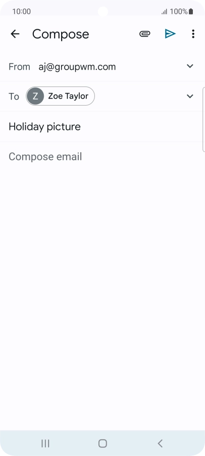 Press the text input field and write the text for your email message. Press the text input field and write the text for your email message.