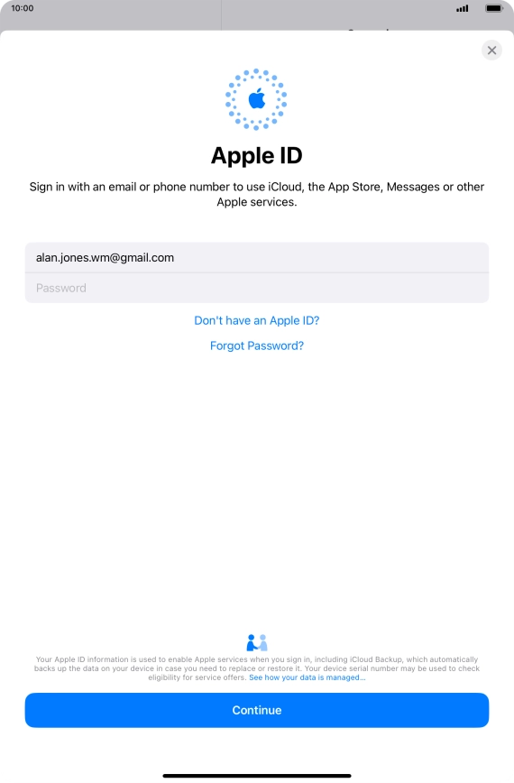 Press Password and key in the password for your Apple ID.