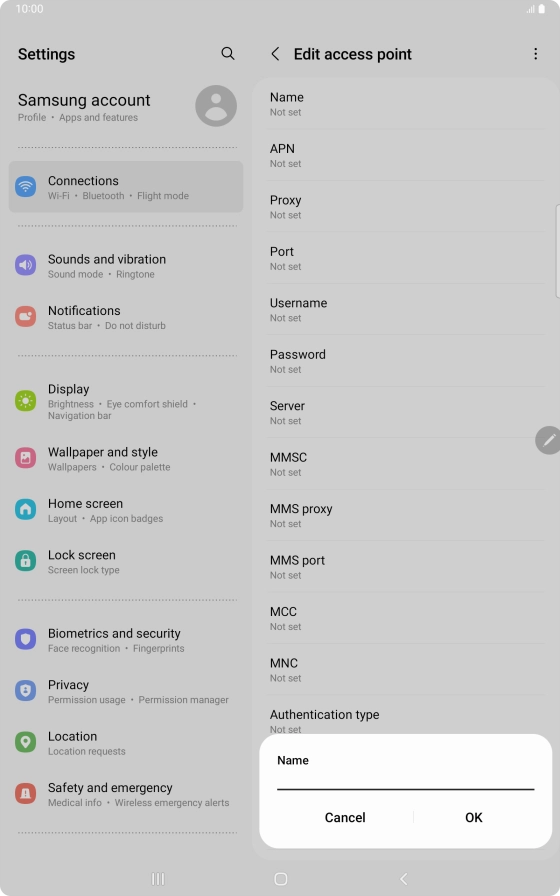 Key in Vodafone Internet and press OK.