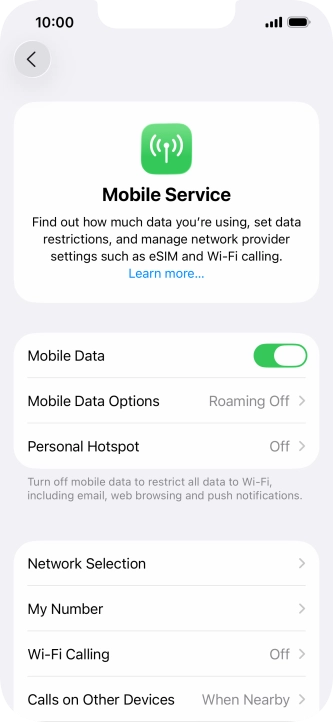 Press Mobile Data Options.