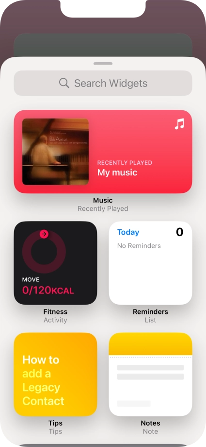 Press the required widget. Press the required widget.
