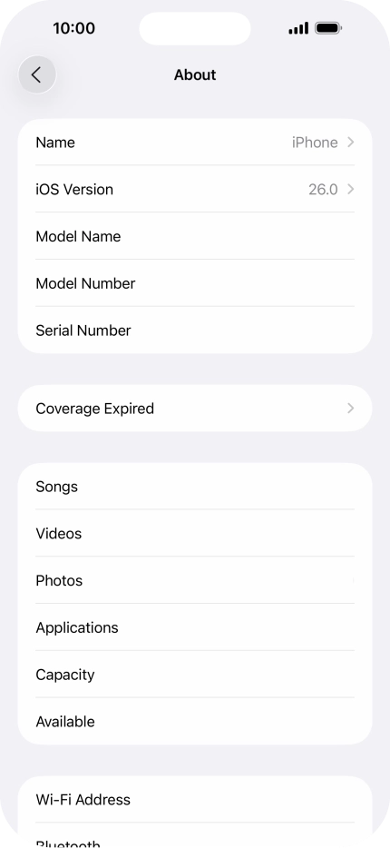 Your phone's software version is displayed next to iOS Version.