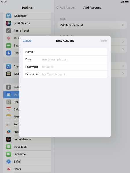 Press Email and key in your email address.