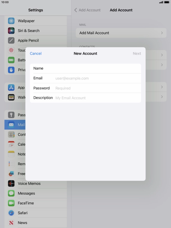 Press Email and key in your email address.