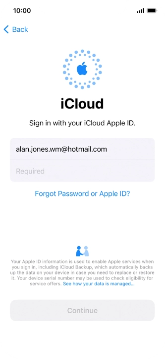 Press Required and key in the password for your Apple ID. Press Required and key in the password for your Apple ID.