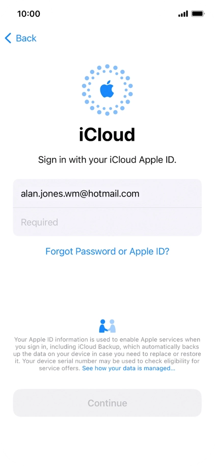 Press Required and key in the password for your Apple ID. Press Required and key in the password for your Apple ID.