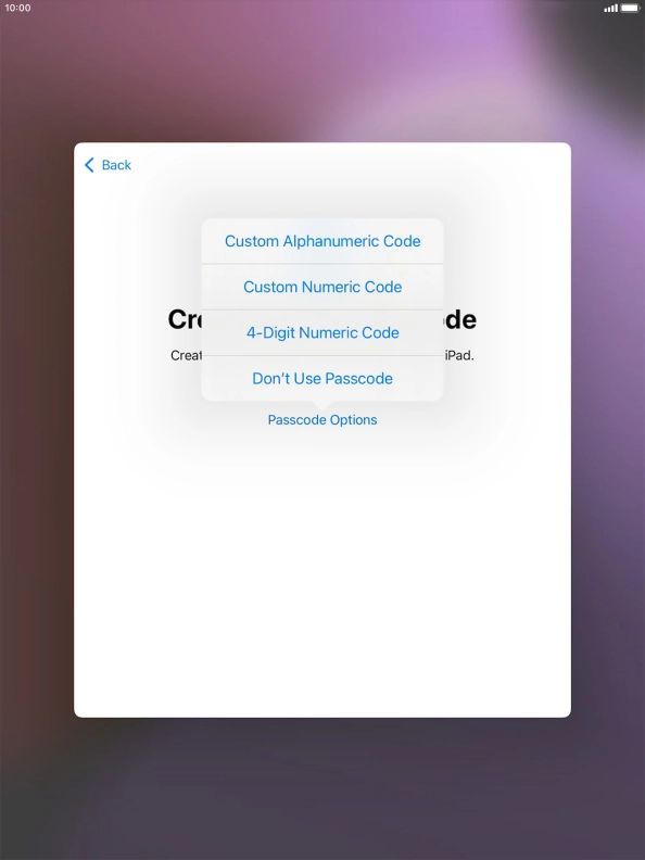 Follow the instructions on the screen to turn on use of lock code or press Don't Use Passcode. Follow the instructions on the screen to turn on use of lock code or press Don't Use Passcode.