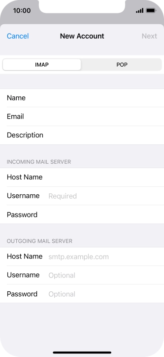 Press Username and key in the username for your email account.