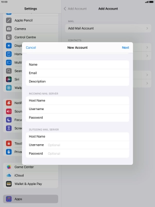 Press Username and key in the username for your email account. Press Username and key in the username for your email account.
