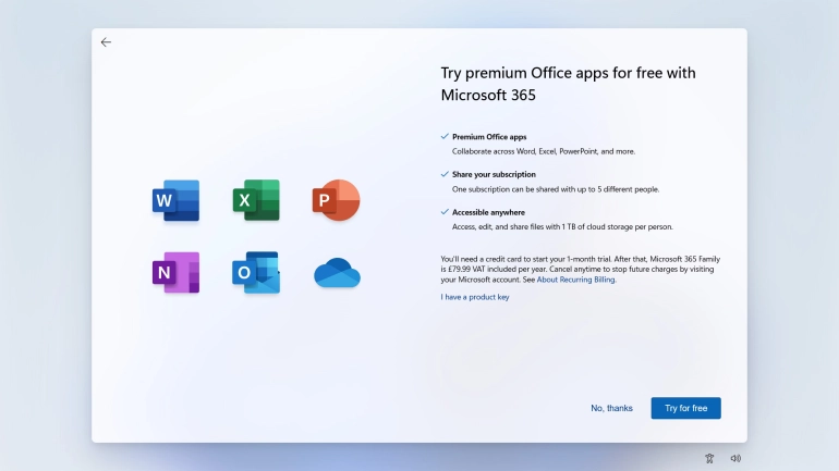 Follow the instructions on the screen to subscribe to Microsoft Office or click No, thanks to finish setting up your laptop. Follow the instructions on the screen to subscribe to Microsoft Office or click No, thanks to finish setting up your laptop.