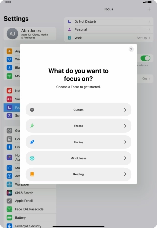 Press the required focus mode and follow the instructions on the screen to add the selected focus mode.