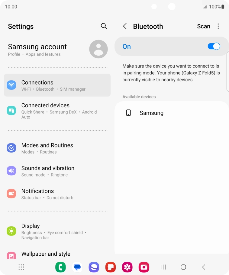 Press the required Bluetooth device and follow the instructions on the screen to pair the device with your phone.