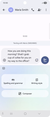 To check your text for grammatical and spelling errors, press Spelling and grammar and follow the instructions on the screen to use the function.