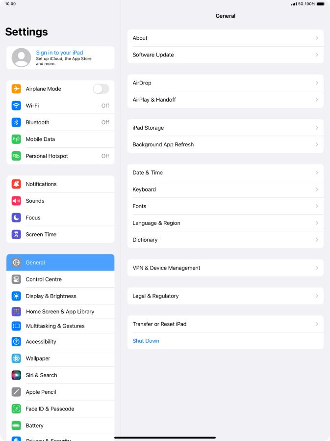 Press Sign in to your iPad.