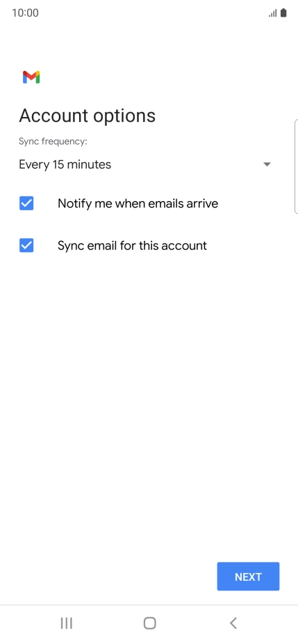 If this screen is displayed, you email account has been recognised and set up automatically. Follow the instructions on the screen to key in more information and finish setting up your phone.