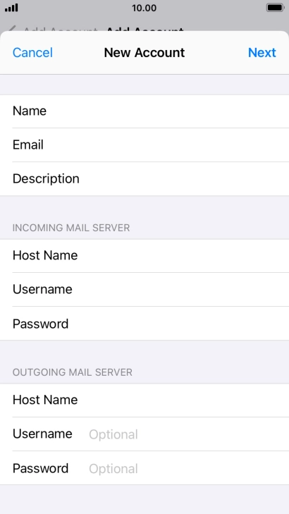 Press Username and key in the username for your email account.