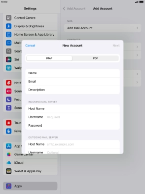 Press Username and key in the username for your email account.