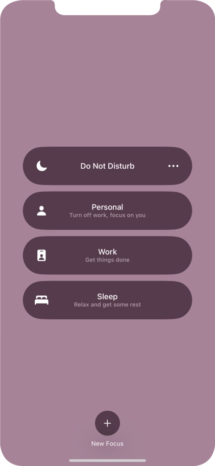 Press the required focus mode to activate or deactivate it immediately.