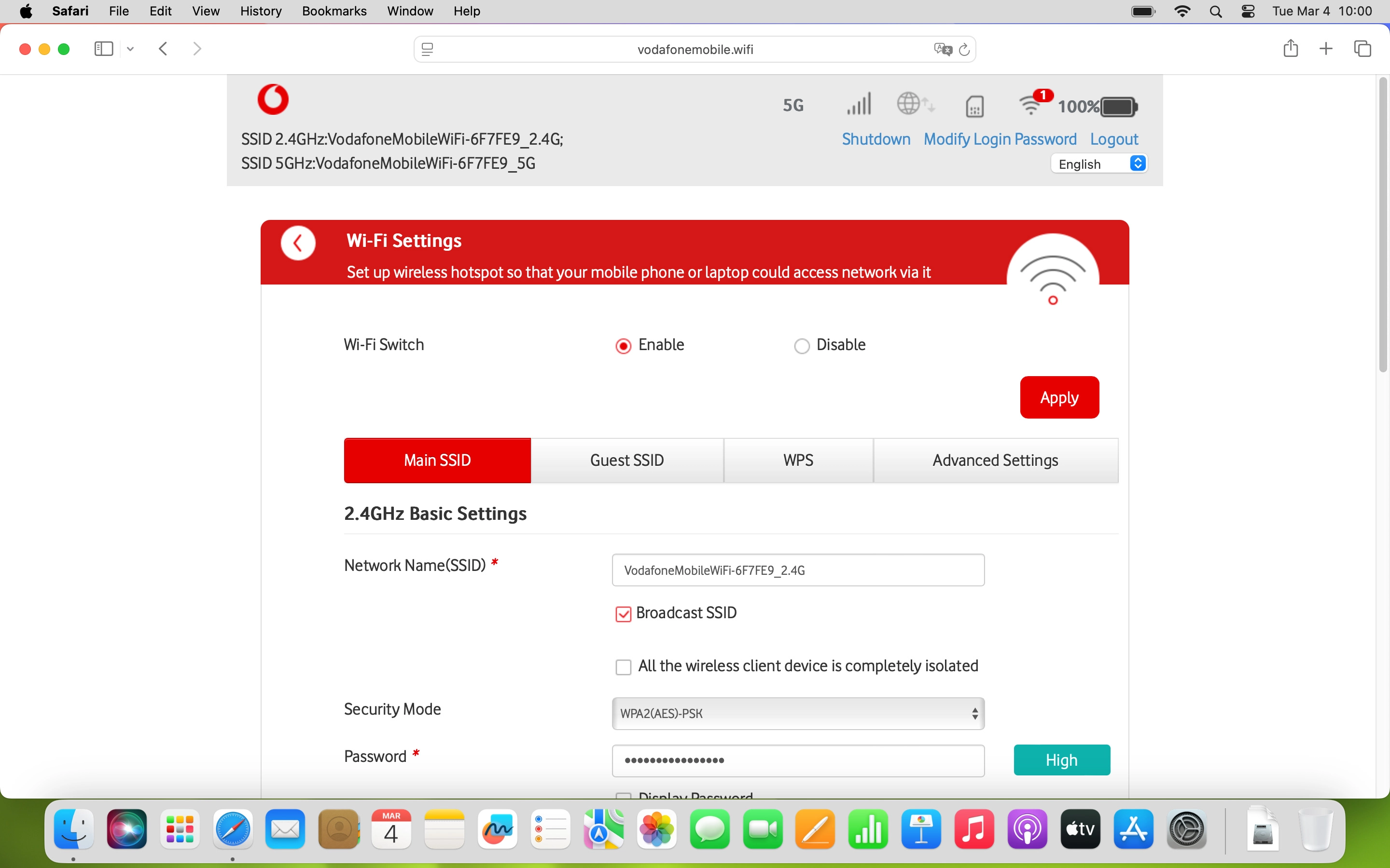 Click Main SSID.