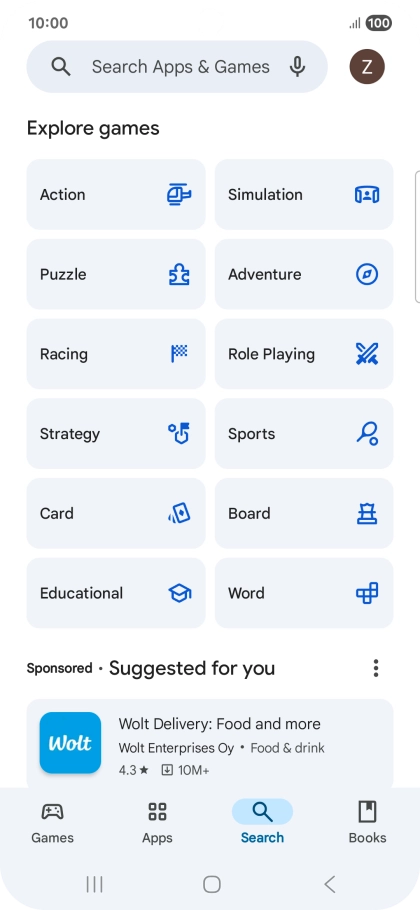 Press the search field.