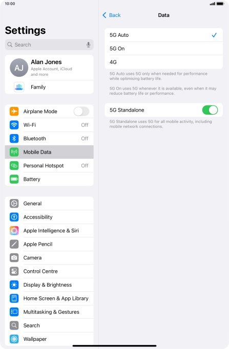To turn on automatic switch between 5G and 4G, press 5G Auto.