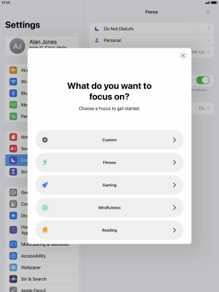 Press the required focus mode and follow the instructions on the screen to add the selected focus mode.