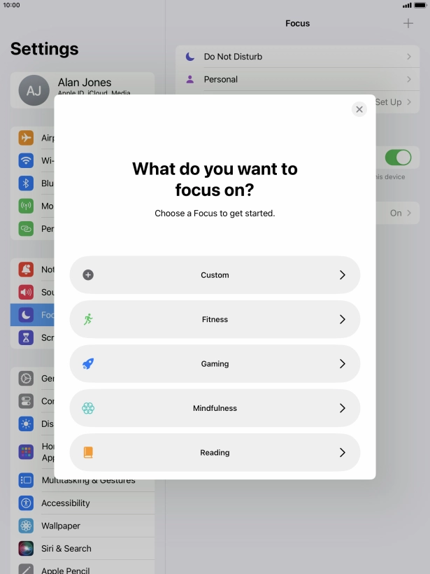 Press the required focus mode and follow the instructions on the screen to add the selected focus mode.