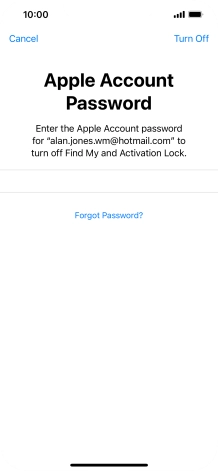 Key in the password for your Apple ID and press Turn Off. Wait a moment while the factory default settings are restored. Follow the instructions on the screen to set up your phone and prepare it for use.