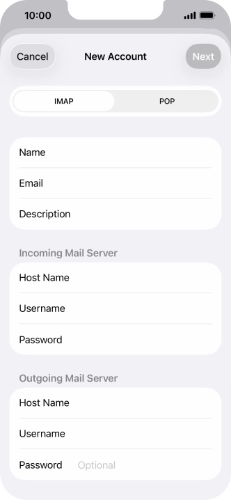 Press Password and key in the password for your email account.