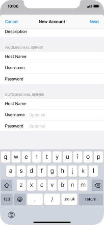 Press Username and key in the username for your email account. Press Username and key in the username for your email account.