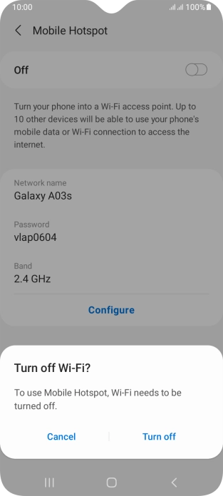 If Wi-Fi is turned on, press Turn off.