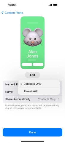 Press the required setting.